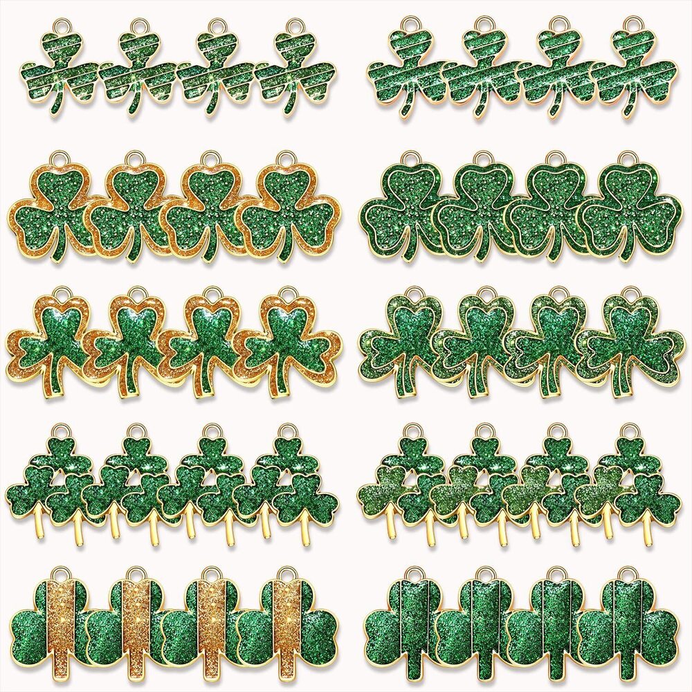 1407 40PCS St. Patrick's Day Shamrock Charms for Jewelry Making Rhinestone